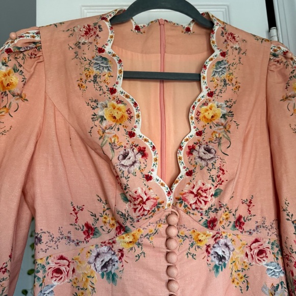 Zimmermann Zinnia Scallop Mini Dress Pink Floral Long Sleeve - Picture 2 of 12